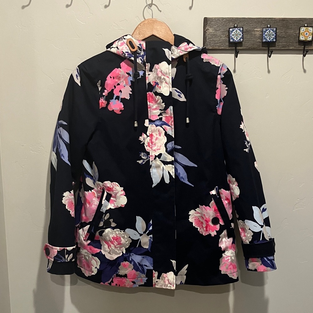 Joules Women's Black Floral Rain Jacket